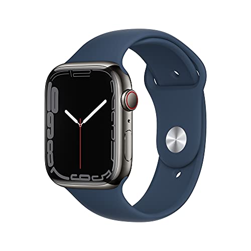 Apple Watch Series 7 [GPS + Cellular 45mm] Smart Watch w/Graphite Stainless Steel Case with Abyss Blue Sport Band. Fitness Tracker, Blood Oxygen & ECG Apps, Always-On Retina Display, Water Resistant