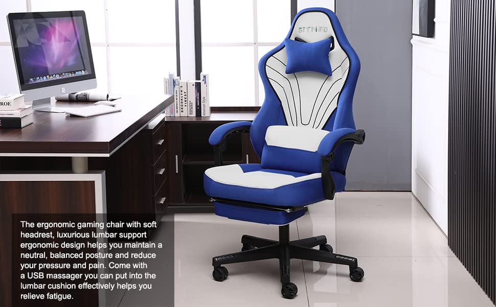 Gaming Chair with Footrest and Massage Support