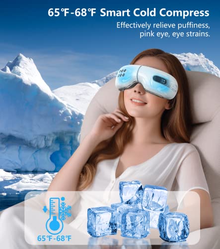 Huhubol Eye Massager with Heat and Cooling, Music Heated Eye Massager for Relax Eye Strain Dry Eye Eye Bags Dark Circles and Puffiness, Eye Mask Massager Improve Sleeping, Nice Gifts (White)