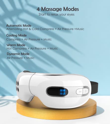 Huhubol Eye Massager with Heat and Cooling, Music Heated Eye Massager for Relax Eye Strain Dry Eye Eye Bags Dark Circles and Puffiness, Eye Mask Massager Improve Sleeping, Nice Gifts (White)