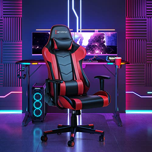 Devoko Ergonomic Gaming Chair Racing Style Adjustable Height High Back PC Computer Chair with Headrest and Lumbar Support Executive Office Chair (Red)