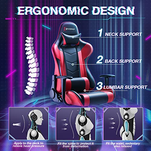 Devoko Ergonomic Gaming Chair Racing Style Adjustable Height High Back PC Computer Chair with Headrest and Lumbar Support Executive Office Chair (Red)