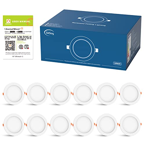 SikSog Smart Recessed Lighting 4 Inch Color Changing 12W LED Downlight, 1000 Lumen Recessed Ceiling Light, RGB & Cool White 5000K Dimmable by Bluetooth Control - 12 Pack