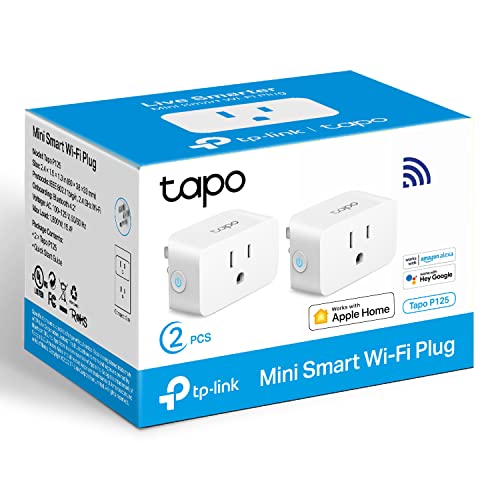 TP-Link Tapo Apple HomeKit Smart Plug Mini, Compact Design, 15A/1800W Max, Super Easy Setup, Works with Siri, Alexa & Google Home, UL Certified, 2.4G Wi-Fi Only, White, Tapo P125(2-Pack)
