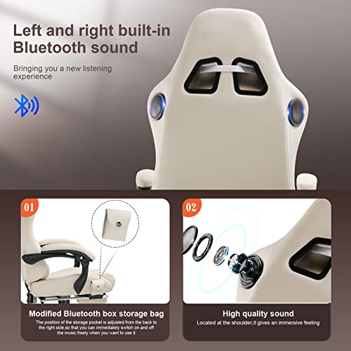 Ivory High Back Gaming Chair with Speakers