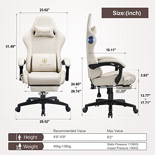 Ivory High Back Gaming Chair with Speakers