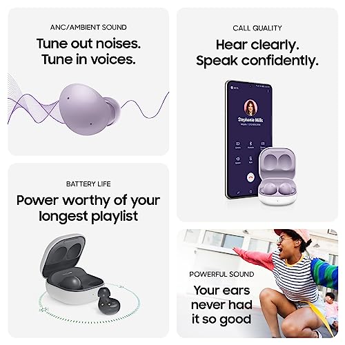 SAMSUNG Galaxy Buds 2 True Wireless Earbuds Noise Cancelling Ambient Sound Bluetooth Lightweight Comfort Fit Touch Control US Version, Lavender