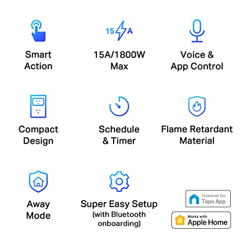 TP-Link Tapo Apple HomeKit Smart Plug Mini, Compact Design, 15A/1800W Max, Super Easy Setup, Works with Siri, Alexa & Google Home, UL Certified, 2.4G Wi-Fi Only, White, Tapo P125(2-Pack)
