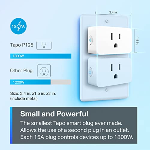 TP-Link Tapo Apple HomeKit Smart Plug Mini, Compact Design, 15A/1800W Max, Super Easy Setup, Works with Siri, Alexa & Google Home, UL Certified, 2.4G Wi-Fi Only, White, Tapo P125(2-Pack)