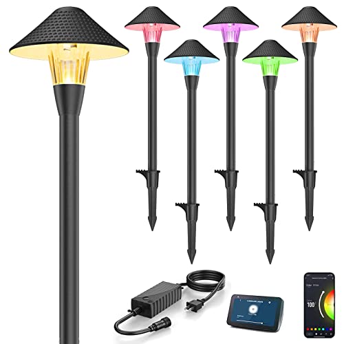 XMCOSY+ Low Voltage Landscape Lights, 200LM Smart LED Pathway Lights with APP Control, Adjustable Warm White&RGB, Compatible with Alexa, 12V 6W Outdoor Landscapes Lighting for Garden Path Lawn(6Pack)