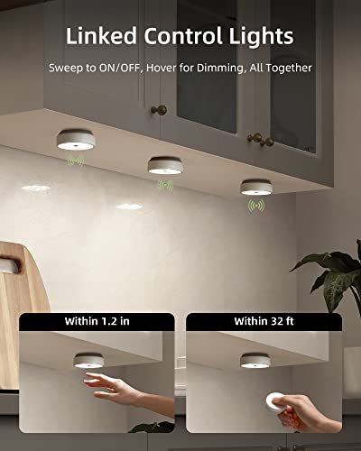 EZVALO Puck Lights with Remote Control, Rechargeable LED Puck Light Battery Operated, Wireless Puck Lights Group Control, Dimmable Under Cabinet Lighting Closet Light Under Counter Light (6 Pack)