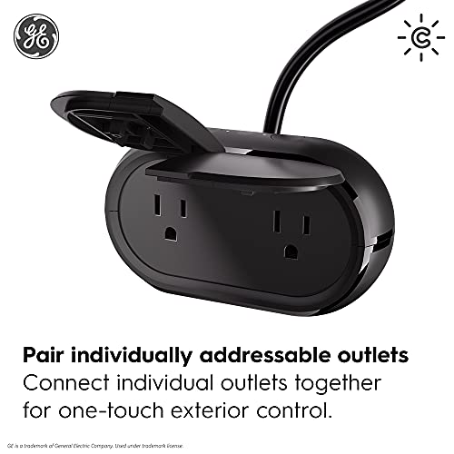 GE CYNC Outdoor Smart Plug, Bluetooth and Wi-Fi Outlet Socket, Weather Resistant Plug, Voice Control Outlet, Works with Alexa and Google Home