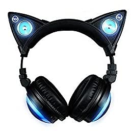 Axent Wear New Edition Wireless Cat Ear Headphones (12 Color Changing) with Speakers & 3.5mm Jack, Type-C Charging, Bluetooth&Wired Connection (Black)