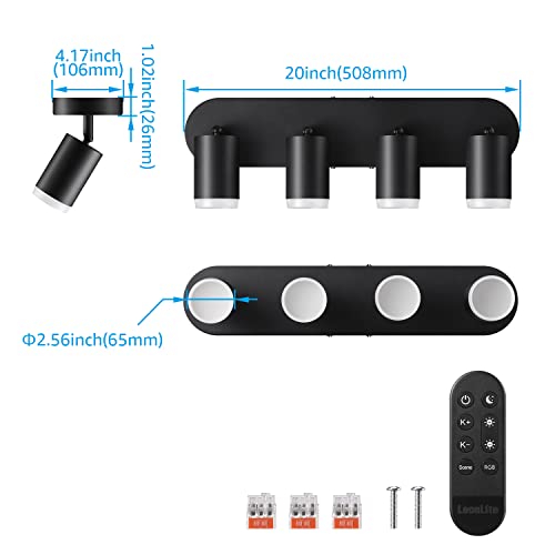 LEONLITE Smart LED Track Lighting, 2.4G WiFi RGB Ceiling Track Light with Remote, Compatible with Alexa/Google Home/Siri, APP Voice Control, 16 Million Colors, 2400-5000K Dimmable, 30W, Black