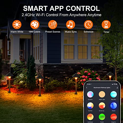 XMCOSY+ Low Voltage Landscape Lights, 200LM Smart LED Pathway Lights with APP Control, Adjustable Warm White&RGB, Compatible with Alexa, 12V 6W Outdoor Landscapes Lighting for Garden Path Lawn(6Pack)