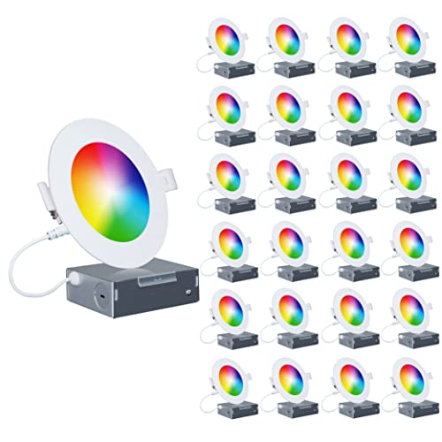 INFIBRITE 6 Inch WiFi Smart Ultra-Thin LED Ceiling Mount Recessed Light 12W 1100LM Dimmable with Junction Box, App & Voice Control, Alexa/Google Compatible, ETL & Energy Star, Wet Rated (24 Pack)