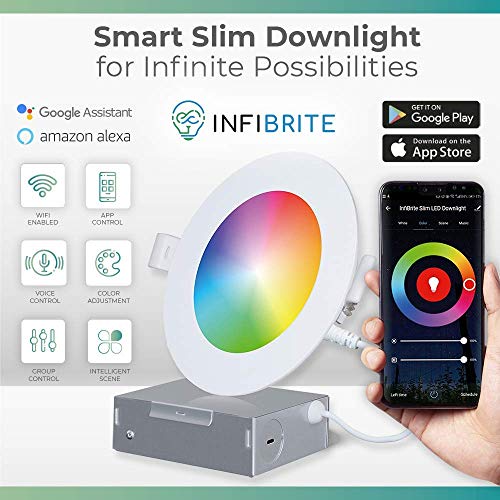 INFIBRITE 6 Inch WiFi Smart Ultra-Thin LED Ceiling Mount Recessed Light 12W 1100LM Dimmable with Junction Box, App & Voice Control, Alexa/Google Compatible, ETL & Energy Star, Wet Rated (24 Pack)