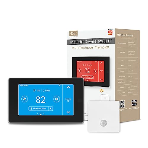 MoesGo Programmable WiFi Smart Thermostat for Home, No C-Wire Required by C-Wire Adapter, with Zone Remote Sensor, Remote Control Tuya/Smart Life, Compatible with Alexa and Google Assistant, 24VAC