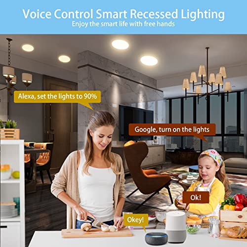 Smart Recessed Lighting,RGB LED Recessed Ceiling Lights Dimmable, APP Control Color Led Downlight Work with Alexa/Google, Sync to Music, ETL,DLC,UL Certified (6 Pack) (6inch 6pack)