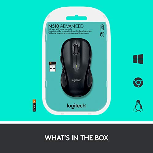 Logitech M510 Wireless Mouse-Black (Renewed)