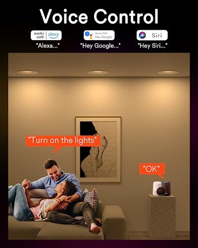 iLintek Lumary Smart LED Can Lights 5/6 Inch, 2.4 GHz WiFi Retrofit RGB Color Changing Recessed Lighting, 13W 1100LM Metal Baffle Trim Downlight, Work with Alexa/Google Assistant/Siri 4 Pcs