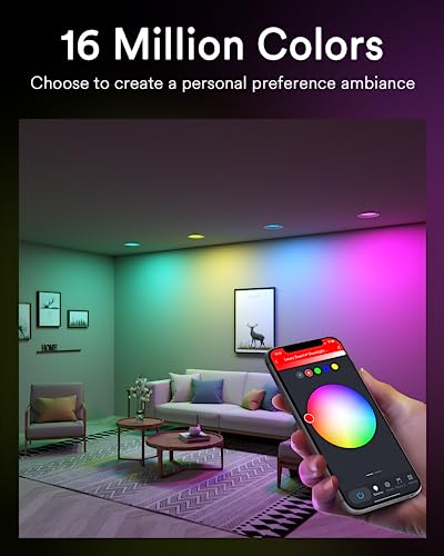 iLintek Lumary Smart LED Can Lights 5/6 Inch, 2.4 GHz WiFi Retrofit RGB Color Changing Recessed Lighting, 13W 1100LM Metal Baffle Trim Downlight, Work with Alexa/Google Assistant/Siri 4 Pcs