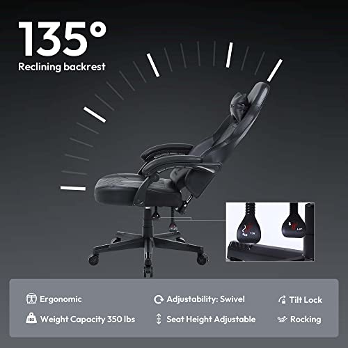 Ergonomic Gaming Chair with Massage - Black