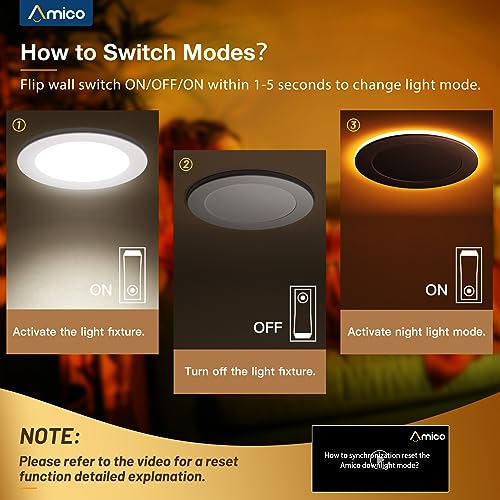 Amico 12 Pack 6 Inch 5CCT LED Recessed Ceiling Light with Night Light, 2700K/3000K/3500K/4000K/5000K Selectable Ultra-Thin Recessed Lighting, 12W=110W, 1100LM, Dimmable Canless Wafer Downlight ETL&FCC