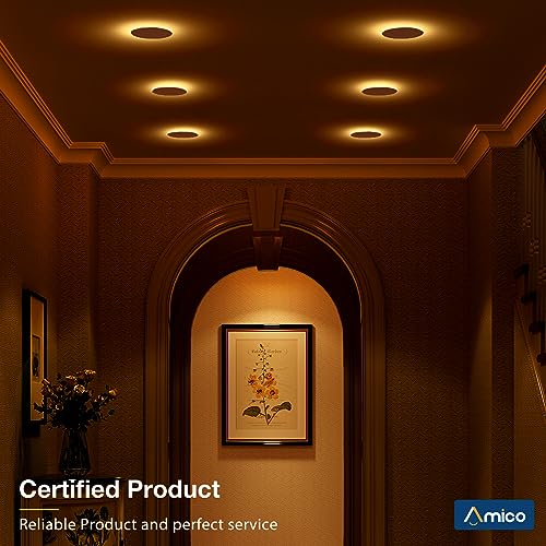 Amico 12 Pack 6 Inch 5CCT LED Recessed Ceiling Light with Night Light, 2700K/3000K/3500K/4000K/5000K Selectable Ultra-Thin Recessed Lighting, 12W=110W, 1100LM, Dimmable Canless Wafer Downlight ETL&FCC