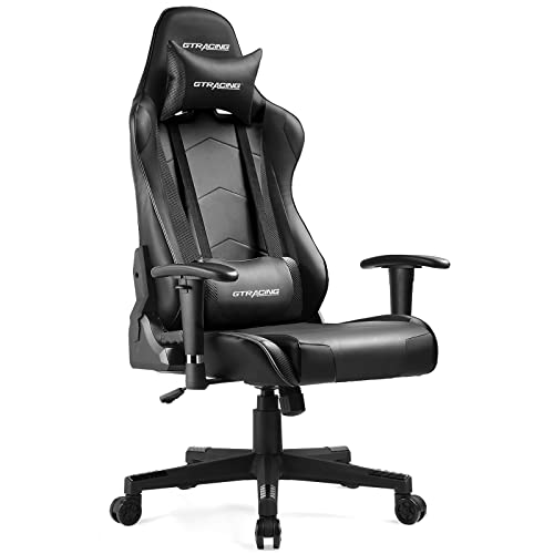 Black Gaming Chair with Headrest and Lumbar Pillow