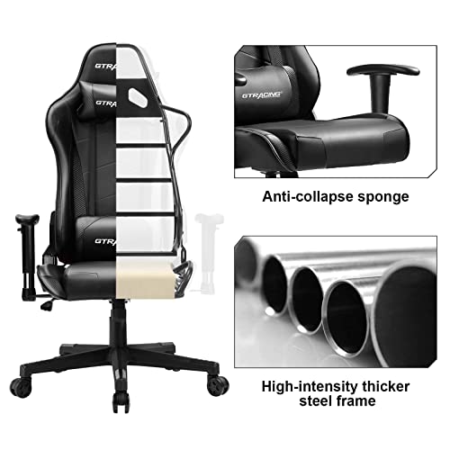 Black Gaming Chair with Headrest and Lumbar Pillow