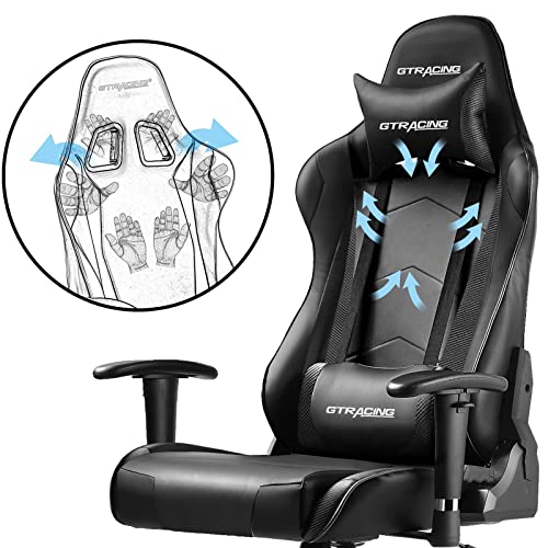 Black Gaming Chair with Headrest and Lumbar Pillow