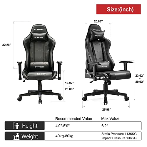 Black Gaming Chair with Headrest and Lumbar Pillow