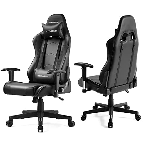 Black Gaming Chair with Headrest and Lumbar Pillow