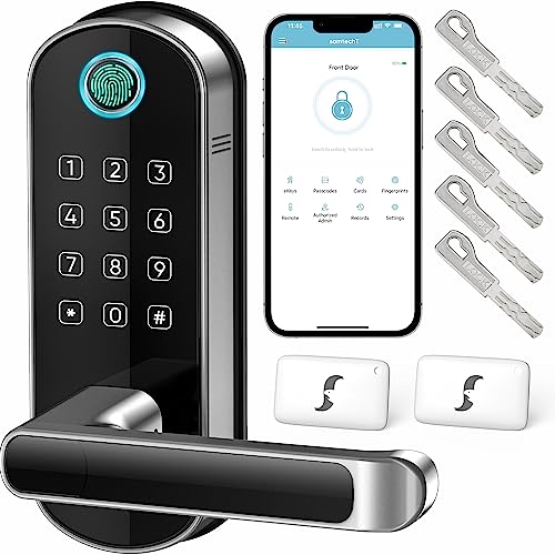 samtechT Smart Lock, Keyless Entry Door Lock, Fingerprint Door Lock, Smart Door Lock with Handle, Digital Door Lock, Smart Lock for Front Door, Bluetooth Electronic Door Lock (Powered by Sifely)