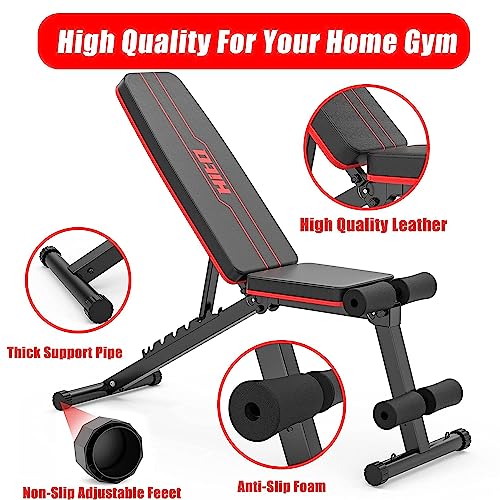 HITOSPORT Weight Bench, Adjustable Weight Bench, Strength Training Benches For Full Body Workout & Home Gym with Resistance Bands