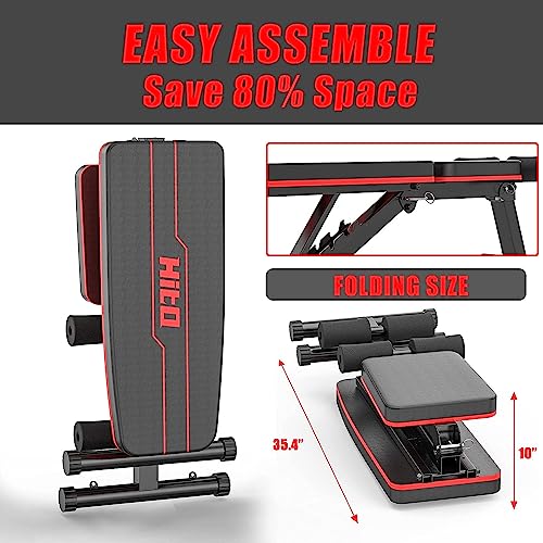 HITOSPORT Weight Bench, Adjustable Weight Bench, Strength Training Benches For Full Body Workout & Home Gym with Resistance Bands