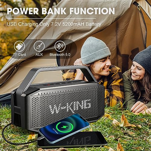 W-KING Portable Loud Bluetooth Speakers with Subwoofer, 60W(80W Peak) Outdoor Speaker Bluetooth Wireless Waterproof Speaker, Deep Bass/V5.0/40H/Power Bank/TF Card/AUX/EQ, Large for Party (D9-1 BLACK1)