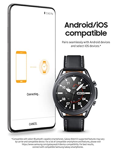 Samsung Galaxy Watch 3 (45mm, GPS, Bluetooth) Smart Watch with Advanced Health Monitoring, Fitness Tracking , and Long Lasting Battery - Mystic Black (US Version) (Renewed)
