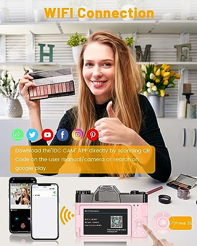 VJIANGER 4K 48MP WiFi Vlogging Camera - Pink