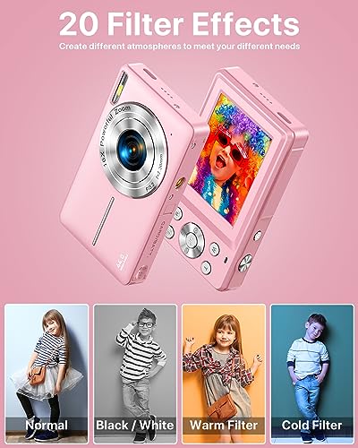 Pink Kids FHD 1080P Digital Camera, 32GB SD