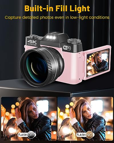 VJIANGER 4K 48MP WiFi Vlogging Camera - Pink