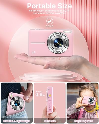 Pink Kids FHD 1080P Digital Camera, 32GB SD