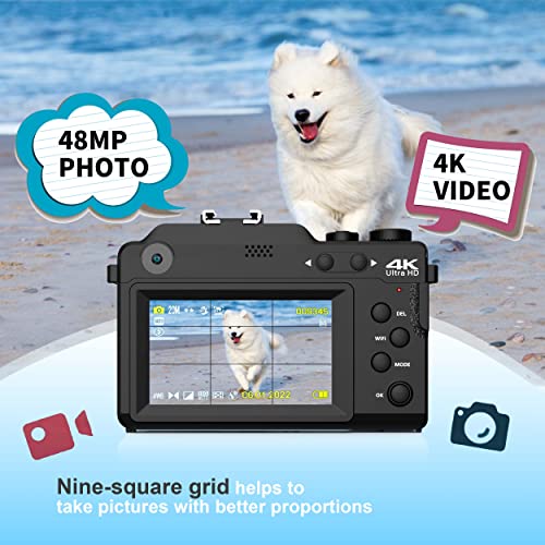 4K Vlogging Camera with WiFi, 48MP, 32G TF Card