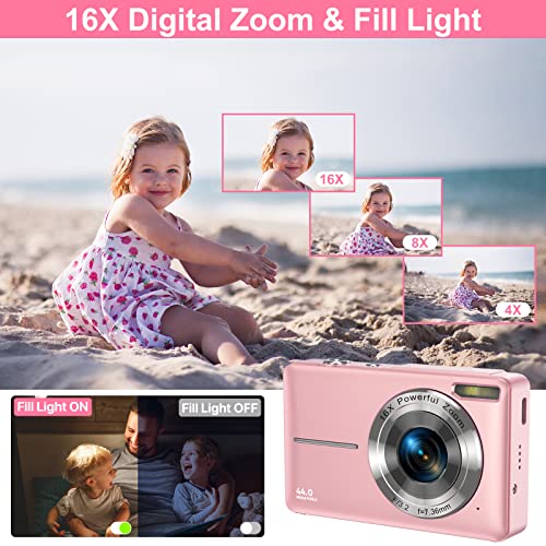 Portable Pink Digital Camera for Students, Teens, and Adults
