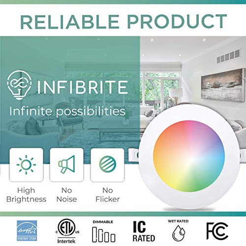 INFIBRITE 6 Inch WiFi Smart Ultra-Thin LED Ceiling Mount Recessed Light 12W 1100LM Dimmable with Junction Box, App & Voice Control, Alexa/Google Compatible, ETL & Energy Star, Wet Rated (24 Pack)
