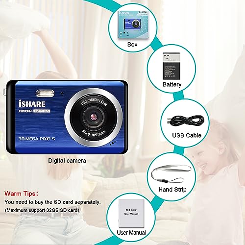 30MP Rechargeable Blue Digital Camera for Personal Taste