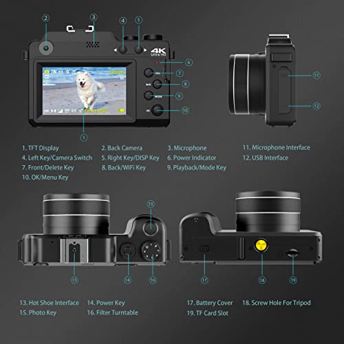 4K Dual Cam Digital Camera with 18X Zoom