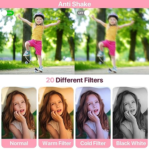 Pink 44MP FHD 1080P Kids Camera with 16X Zoom
