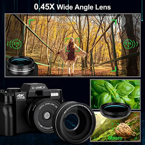 G-Anica 48MP 4K WiFi Camera with Lens+2 Batteries
